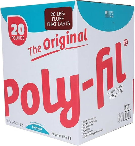 Fairfield The Original Poly-Fil, Premium Polyester Fiber Fill, Soft Pillow Stuffing, Stuffing for Stuffed Animals, Toys, Cloud Decorations, and More, Machine-Washable Poly-Fil Fiber Fill, 20 lbs. Box