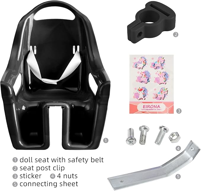 Doll Bike Seat for Girls – Bicycle Doll Chair for 12–20 Inch Kids Bikes, Compatible with American Girl, Black