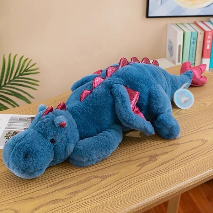 35.4" Blue Dragon Stuffed Animal, Medium Soft Dinosaur Plush for Kids and Adults, Sturdy Fluffy Plushie Pillow