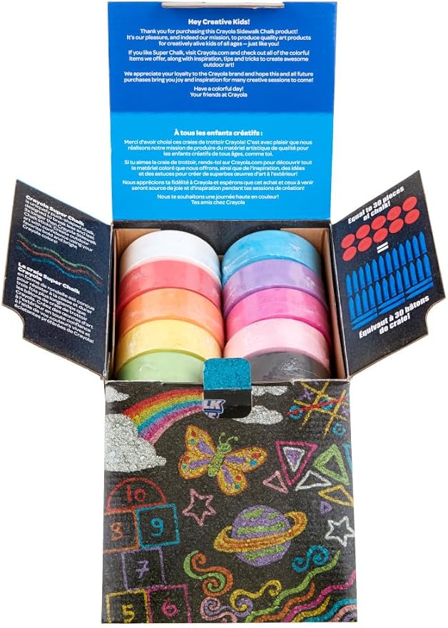 Crayola Washable Sidewalk Chalk for Kids, Long Lasting Super Chalk Set, Outdoor Chalk, 10 Assorted Colors