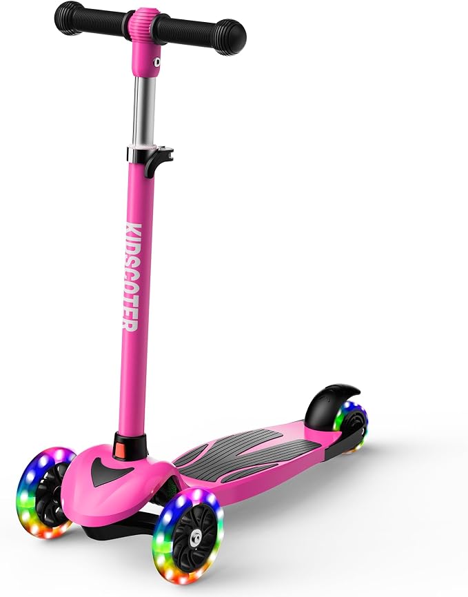 Multicolor Kids Scooter for Ages 3-12, 3 Wheel Lean to Steer Scooter with LED Light-Up Wheels, Adjustable Handlebar, Detachable Easy Storage for Boys & Girls
