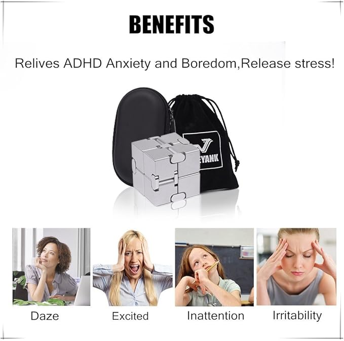 JOEYANK Fidget Cube New Version Fidget Finger Toys - Metal Infinity Cube Prime for Stress and Anxiety Relief/ADHD, Ultra Durable Sensory Gifts for Adults and Teens Kids