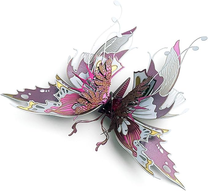 3D Metal Butterfly Puzzle for Adults, 50PCS Steampunk Mechanical Insect Model Kit, No Glue Snap-Fit Assembly, Iridescent Wing Design, Desktop Sculpture