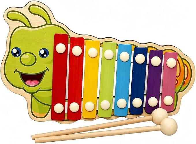 Xylophone for Toddlers, Animal Shape Wooden Baby Xylophone with 8 Scales and 2 Mallets,Colorful Kids Musical Instrument Educational Montessori Toys (Caterpillar)