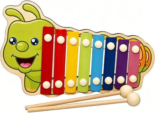 Xylophone for Toddlers, Animal Shape Wooden Baby Xylophone with 8 Scales and 2 Mallets,Colorful Kids Musical Instrument Educational Montessori Toys (Caterpillar)