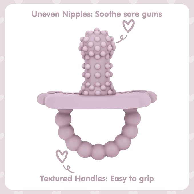 Silicone Teether Pacifier, Teething Toys for Teething Relief & Sensory Exploration, 6 Pack Grainy Textured Baby Pacifier – Food-Grade, BPA-Free, Easy to Hold, Dishwasher Safe, 3+ Months