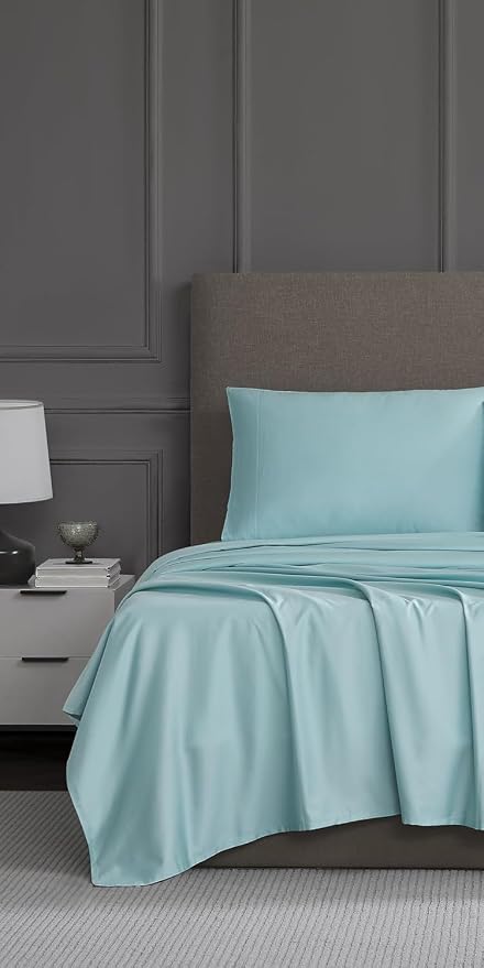 Linen Closet Luxury 1200 Thread Count Full Size Sheets Set, 4 Pieces, Cotton Rich, Aqua, Soft, Durable & Wrinkle Resistant Sateen Sheets, 16" Deep Pocket Fitted Sheet, Home & Hotel Essentials