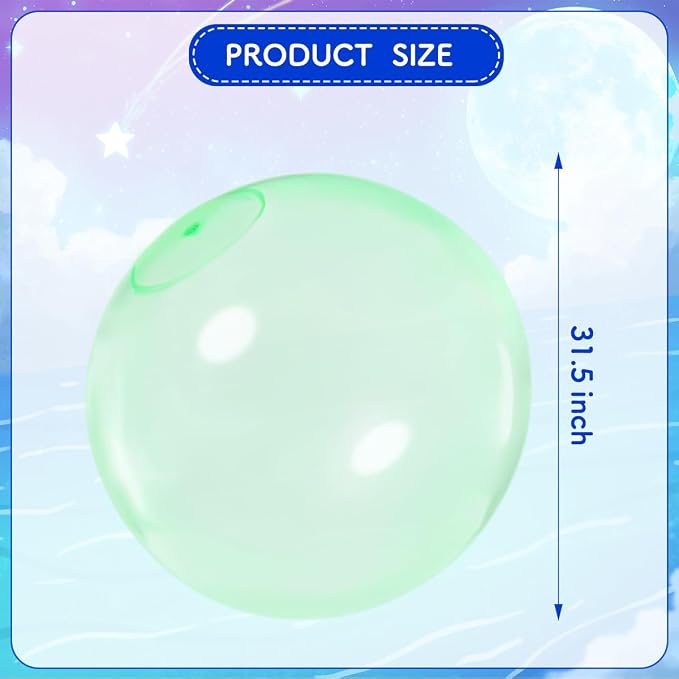 32 Inch Giant Water Bubble Ball for Adults Teenagers Giant Inflatable Water-Filled Ball Soft Rubber Ball for Outdoor Pool Beach Garden Yard Games (Green)