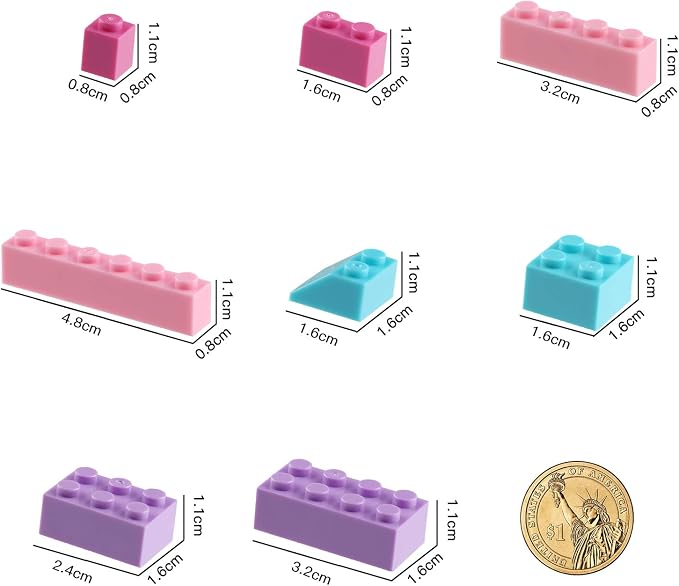 Building Bricks Set,Classic Colors Building Blocks Toys,Compatible with All Major Brands,Birthday Gift for Kids (Pink-Purple)