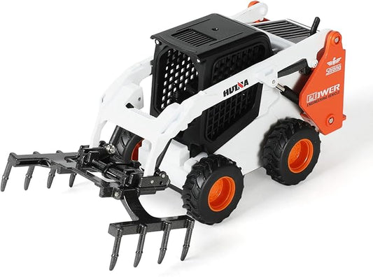 Grab Bucket Truck Toys, All-Metal Die-Cast Construction Claw Crane with Arm & Opening Bucket, 1:50 Scale Mini Excavator Model Collector's Desk Decor Gift for Kids & Adults- White