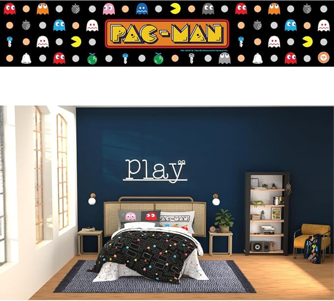 Pac-Man Gaming Bedding 7 Piece Super Soft Cozy Reversible Comforter and Sheet Set with Sham, Full, (Officially Licensed Product) By Franco