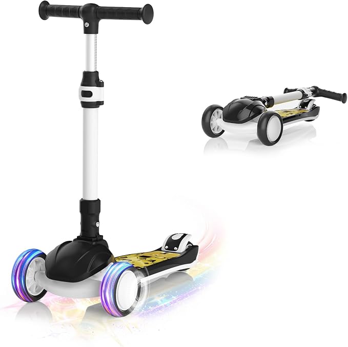SIMATE 3 Wheel Kick Scooter for Kids Ages 3-12, Light Up Wheels & 3 Adjustable Height Handlebars, Lean-to-Steer & Widen Anti-Slip Deck, Boys & Girls Gift