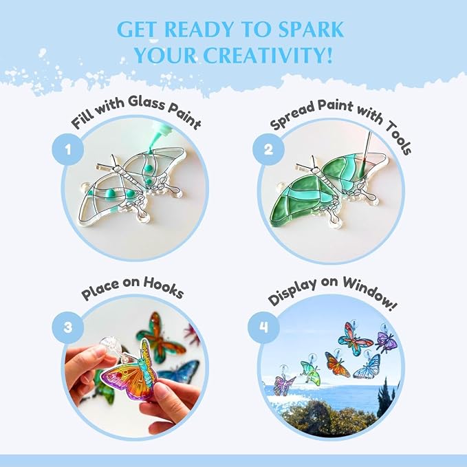 SunnyLifeStudios Butterfly Suncatcher Craft Kit for Kids – Stained Glass Window Art Kit with Activity Book & Paint Set | DIY Craft Gift Ages 8–12+