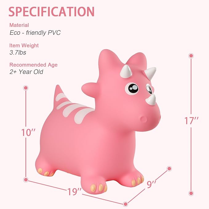INPANY Bouncy Horse, Dinosaur Hopper Toys for Boys, Gifts Toy for Kid | Eco-Friendly PVC, Low Center Gravity, Cute Cartoon Design, Load 100 Lbs, Learn & Exercise & Active Fun, Gifts for 1-3 Kids