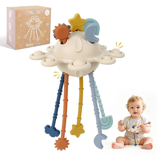 TYRY.HU Silicone Baby Sensory Montessori Toys,Silicone Pull String Fidget Toys for Babies 18 Months+, Travel Toy for Plane, Car, and Stroller, Early Educational Fine Motor Skills Toy for Toddlers