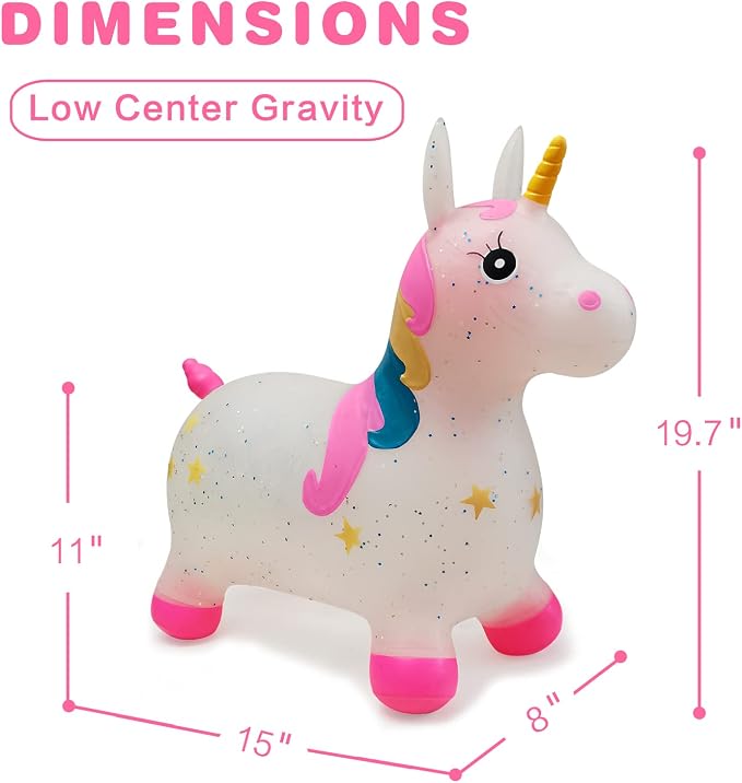 HotMax Unicorn Bouncy Horse Toys for 2 Year Old Girl, Toddlers Bouncing Animals, Ride on Rubber Jumping Toys for Baby Girl or Boy 1st Birthday Gift for 2 3 4 Year Old (Pink Transparent Unicorn)
