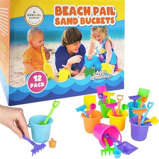 The Dreidel Company 288-Pack Mini Beach Playsets, Play Set Includes 1 Sand Bucket, 1 Shovel, 1 Rake, and 1 Scoop, Birthday Treats for Boys and Girls, Party Favors for Kids and Toddlers (288-Pack)