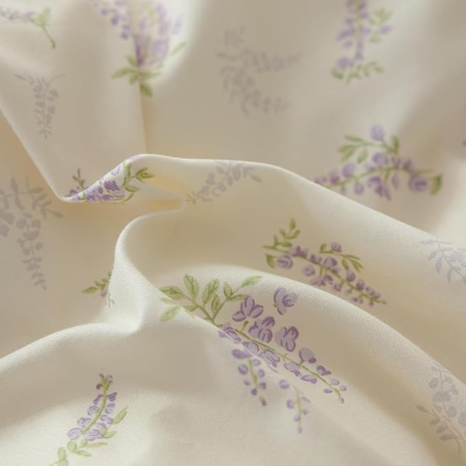 Lilac Floral Comforter Set Full Size Purple Flower Comforter with 2 Bow Ties Pillowcases Cute Floral Bedding Set Vintage Botanical Comforter Set for Girls Women Soft Fluffy Bed Set for All Season