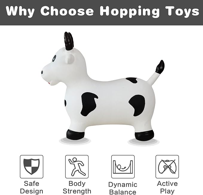 HotMax Bouncy Cow Hopping Horse Toys, Inflatable Bouncing Animal Hopper for Toddlers or Kids, Ride on Jumping Farm Toys for Boy or Girl Birthday Gift 2 3 4 Year Old (White Cow)