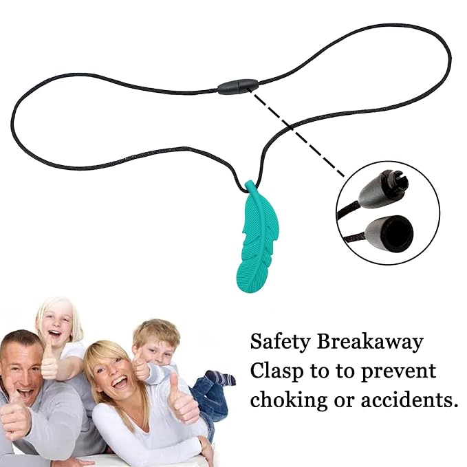 Chew Necklaces for Sensory Adult and Kids, Silicone Feather Chewy Necklace for Autism, ADHD, Chewing, Oral Motor Therapy Tools for Mild Chewers