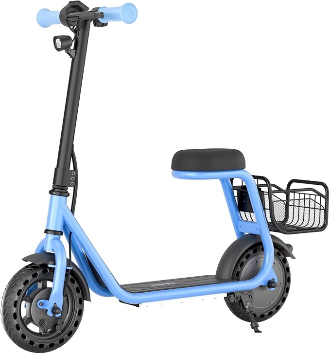 Hiboy Q2 Lite Electric Scooter for Kids with Seat for Ages 4-10, 5-Mile Range, 3-Speed Adjustable up to 9.3 MPH, Front Brake, LED Neon Lights