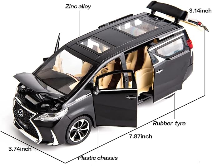 WAKAKAC Model Car 1/24 LM300 MPV Alloy Pull Back Metal Collectible Toy Car with Light and Sound, Toy Vehicle Door Can be Opened, Gift Black