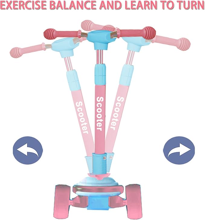 Kick Scooter for Kids Ages 3-12, 5 Adjustable Height Foldable Scooter with 3 LED Light Wheels, Outdoor Activities for Toddlers Boys Girls, Max Load up to 165 lbs