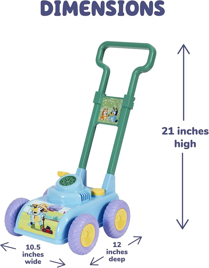 BLUEY Bubble Lawn Mower for Toddlers, Bubble Blowing Machine with Sound for Indoor and Outdoor Gardening Toy, Plays Bluey Music, Birthday, Party Favor for Preschool Girls and Boys