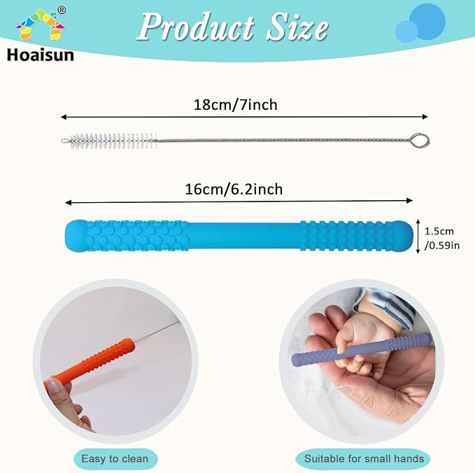 Teething Straws Sticks for Babies 6-12 12-18 Months, 8 Pack Teething Toys 3-6 Months, Silicone Teethers for Babies Toddlers Nursing Biting Chewing, Autism Chew Toys for Sensory Kids Teething Relief