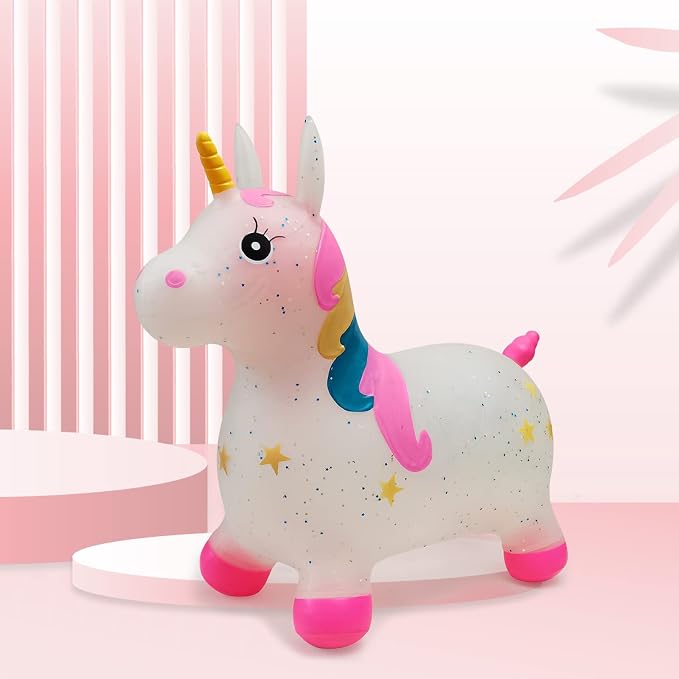 HotMax Unicorn Bouncy Horse Toys for 2 Year Old Girl, Toddlers Bouncing Animals, Ride on Rubber Jumping Toys for Baby Girl or Boy 1st Birthday Gift for 2 3 4 Year Old (Pink Transparent Unicorn)
