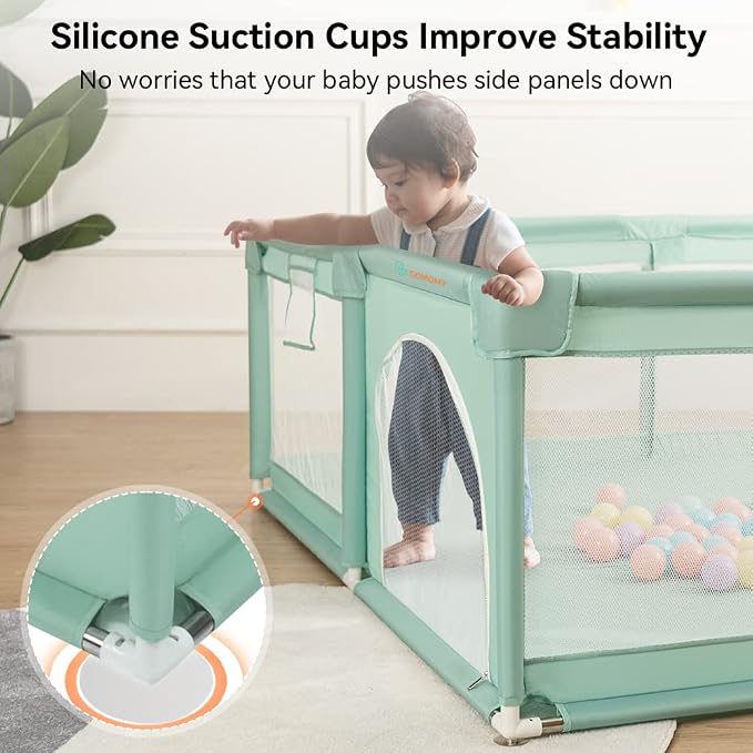COMOMY Playpens for Babies and Toddlers, 71"x59" Baby Playard Extra Large, Safe and Non-Slip Baby Fence, Full Mesh Design, Indoor & Outdoor Kids Activity Center, Play Pens (Dark Green)