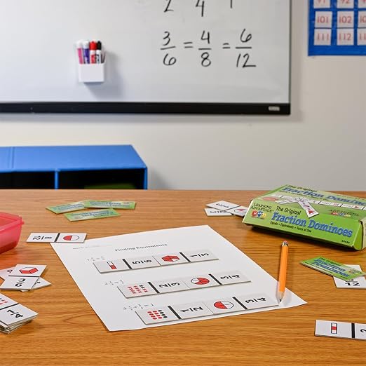 LEARNING ADVANTAGE The Original Fraction Dominoes | Homeschool Learning Fraction Game | 45 Dominoes | Math Manipulative for Kids | Teach Equivalents, Addition and Subtraction