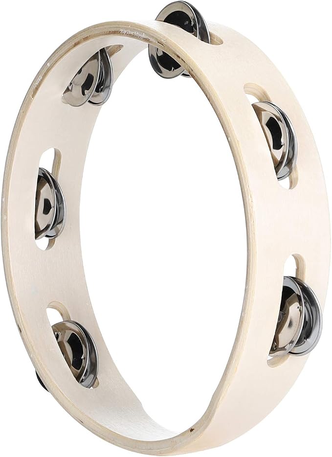 Musfunny Tambourines Ring 8 inch Hand Held Bell Birch Metal Jingles Musical Educational Percussion Instrument for Adults KTV Party Kids Games (8 inch Ring)