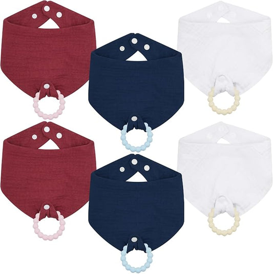6-Pack Baby Bandana Drool Bibs & Teething Toys for 0-24 Months, Safety for Newborns and Toddlers