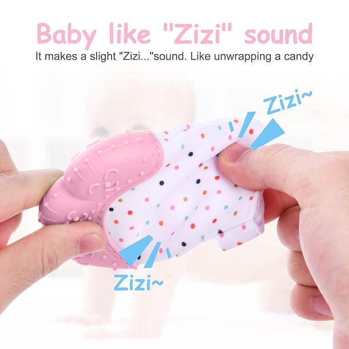 2Pack Silicone Teething Mitt, Soothing Infant Teething Mitten Pain Relief, Prevent Scratches Glove, Safe Silicone Teething Toys for 0-12 Months