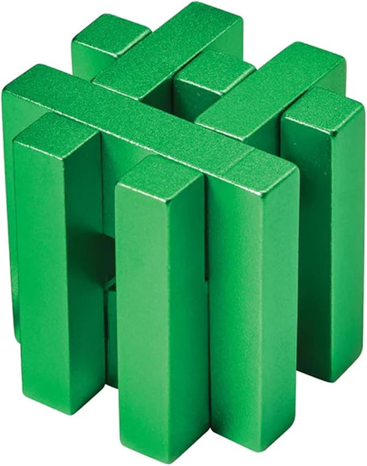 Bits and Pieces Metal Brain Teaser Puzzle - Green Hashtag Disentanglement Puzzle, 3D Assembly Puzzles for Adults