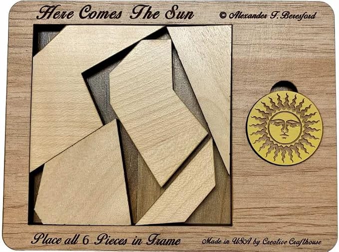 Creative Crafthouse Here Comes The Sun Very Hard 6 Piece Packing Puzzle | Named for the 499 seconds light takes to reach Earth. An Alex Beresford wood design and gift for serious solvers, made in USA