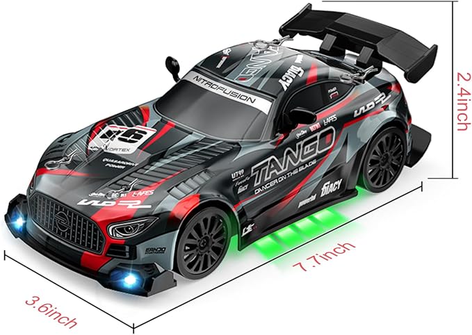 RC Drift Car,1:24 4WD High Speed Electric Remote Control Car with LED Lights,Drifting Tires,2 Batteries,Dual Mode Tires,Hobby Racing Toy Car for Adults & Kids