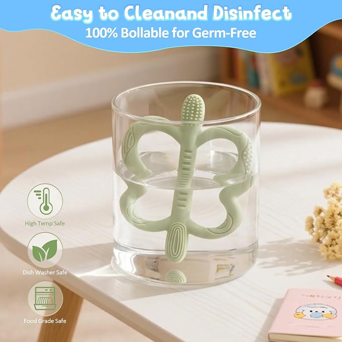 Baby Teether Toys for Babies 0-6 Months 2 Pack, Butterfly Silicone Baby Teething Toys for 6-12 Months, BPA-Free Sensory Chew Toy for Teething Relief, Soothes Sore Gums for Baby Boys & Girls