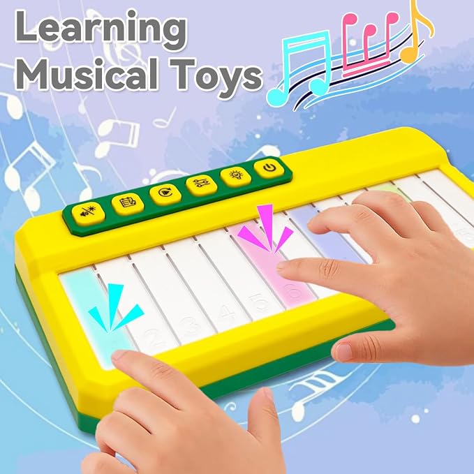 Toddlers Piano Toy with Rainbow Lights, Portable Travel Piano Keyboard Musical Instrument Learning Toys, Music Interactive Birthday Gift for 3 4 5 Year Old (Yellow)