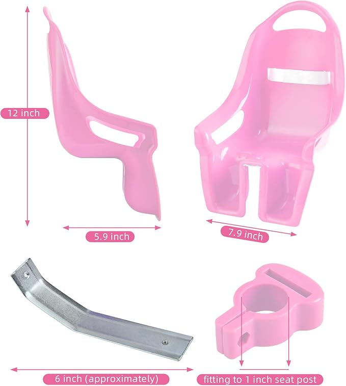 Doll Bike Seat for Girls – Bicycle Doll Chair for 12–20 Inch Kids Bikes, Fits American Girl Dolls, Pink