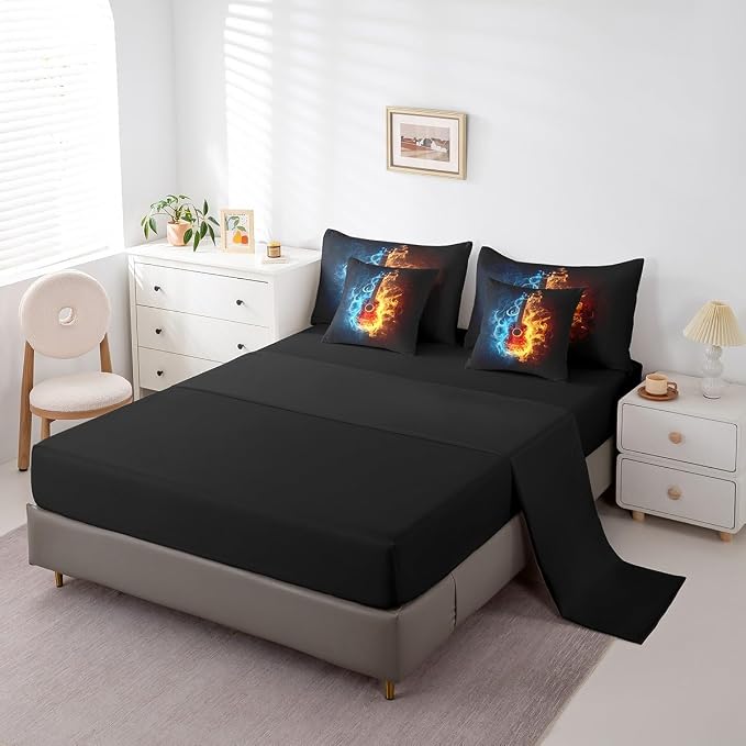 Feelyou Guitar Comforter Set with Sheets King Size Rock Music Bed in a Bag for Boys Girls Teens Black Blue Orange 7 Pieces Bedding Set Soft Lightweight Microfiber