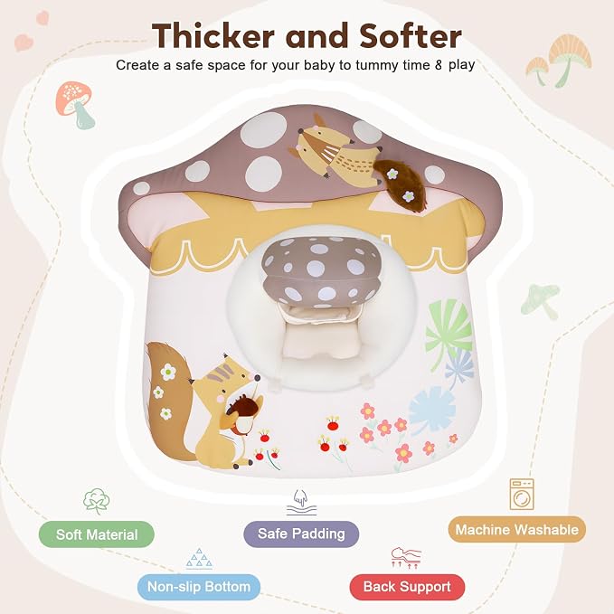 suihuooo 3-in-1 Baby Play Mat & Baby Seats for Infants for Sitting Up, Tummy Time Gym Activity Mat with 5 Detachable Toys, for Babies 0-6-12-18 Months, Newborn Babies Shower Gifts(Khaki)