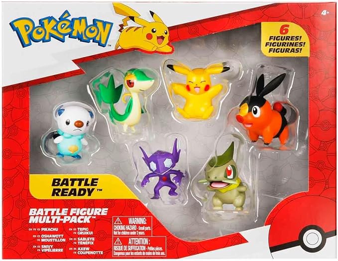 Pokémon Battle Figure 6 Pack - Features 2-Inch Sableye, Axew, Snivy, Tepig, Oshawott & Pikachu - Authentic Details