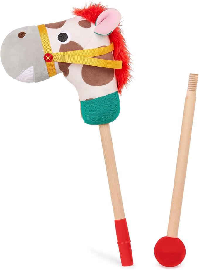 Battat – Classic Hobby Horse – Plush Stick Horse – Wooden Pole & Sensory Textures – Realistic Sounds – 2+ Years – Pony Pal