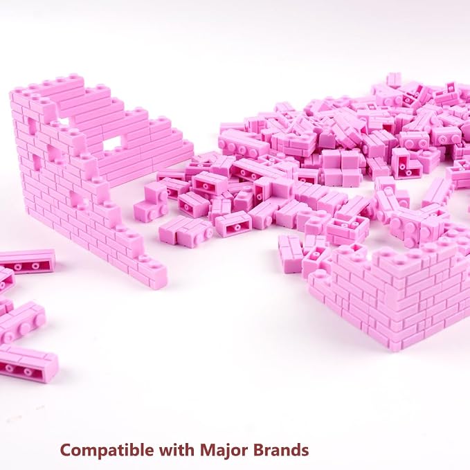 Masonry Bricks Wall Building Accessories: 340PCS Classic Masonry Profile Block Parts and Pieces Creative Construction Bulk,MOC Friends House Castle Pieces (Pink)