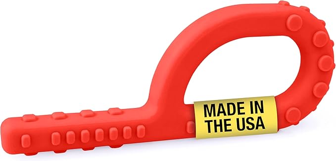 ARK Textured Grabber Sensory Chew, Sensory Toys for Kids and Adults, Chewy Fidget for Autism, ADHD, SPD, Anxiety, Medical-Grade Oral Motor Therapy Tools, Standard, Softest, Red
