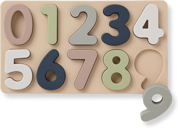 Ali+Oli Baby Soft Silicone Number Puzzle Toys for Toddlers (11 Piece Set) - Montessori Learning Puzzle - Silicone Number Shape Sorter Toy