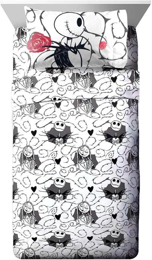 Jay Franco Disney Nightmare Before Christmas Moonlight 7 Piece Full Bed Set - Includes Reversible Comforter & Sheet Set - Features Jack Skellington and Sally - Super Soft Microfiber