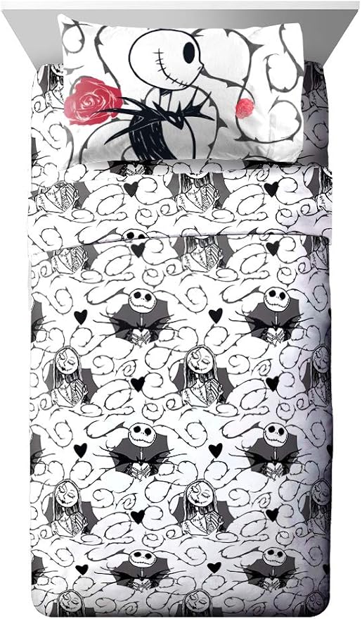 Jay Franco Disney Nightmare Before Christmas Moonlight 5 Piece Twin Bed Set - Includes Reversible Comforter & Sheet Set - Features Jack Skellington and Sally - Super Soft Microfiber
